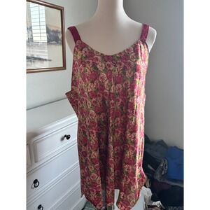 Vintage Floral Chemise Nightgown Pinx Pink Green Satin Sleepwear Slip Dress